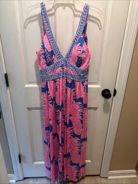 lilly pulitzer roselle maxi dress Lilly Pulitzer Roselle Maxi Dress Size 6 Colorful Cross Front Print